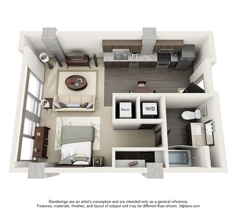 Floor plan for studio, 1 bath, 706 sqft